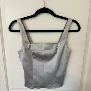 Abercrombie & Fitch Silver Satin Fitted Bustier Tank Top, Women’s XS